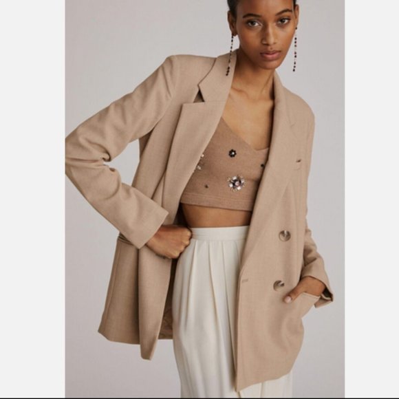 Anthropologie Jackets & Blazers - Anthropologie Maeve 8 NWT Double-Breasted Blazer Jacket Coat Beige New